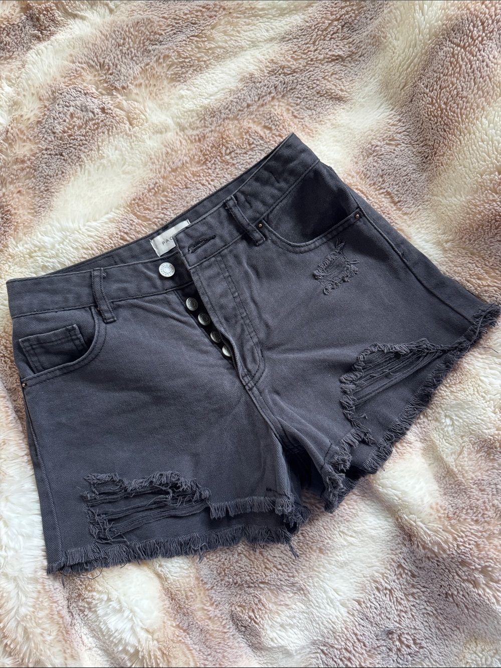 PacSun Black High-Rise Distressed Denim Shorts